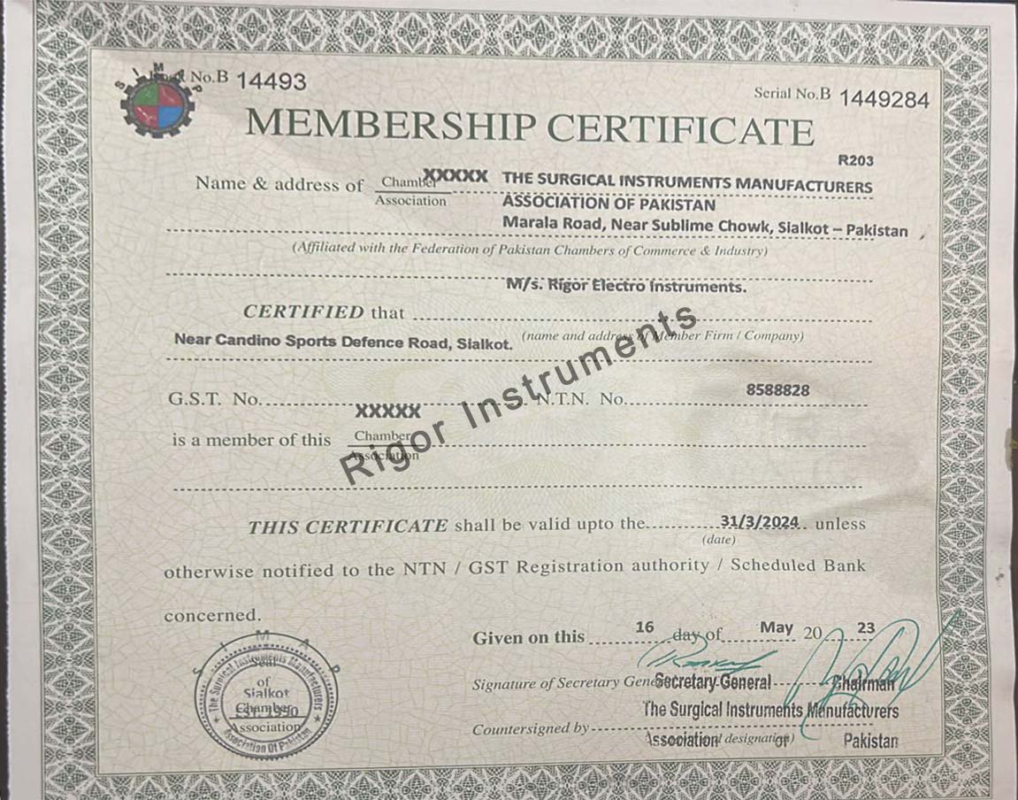 Chamber of Commerce & Industry Certificate — Rigor Instruments Pakistan