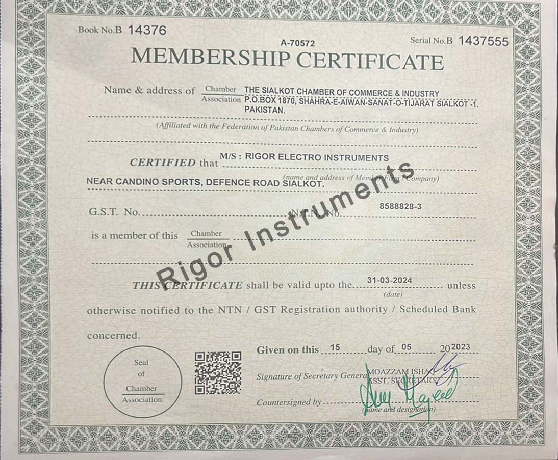 FDA Registration & Export Compliance Certificate — Rigor Instruments Pakistan