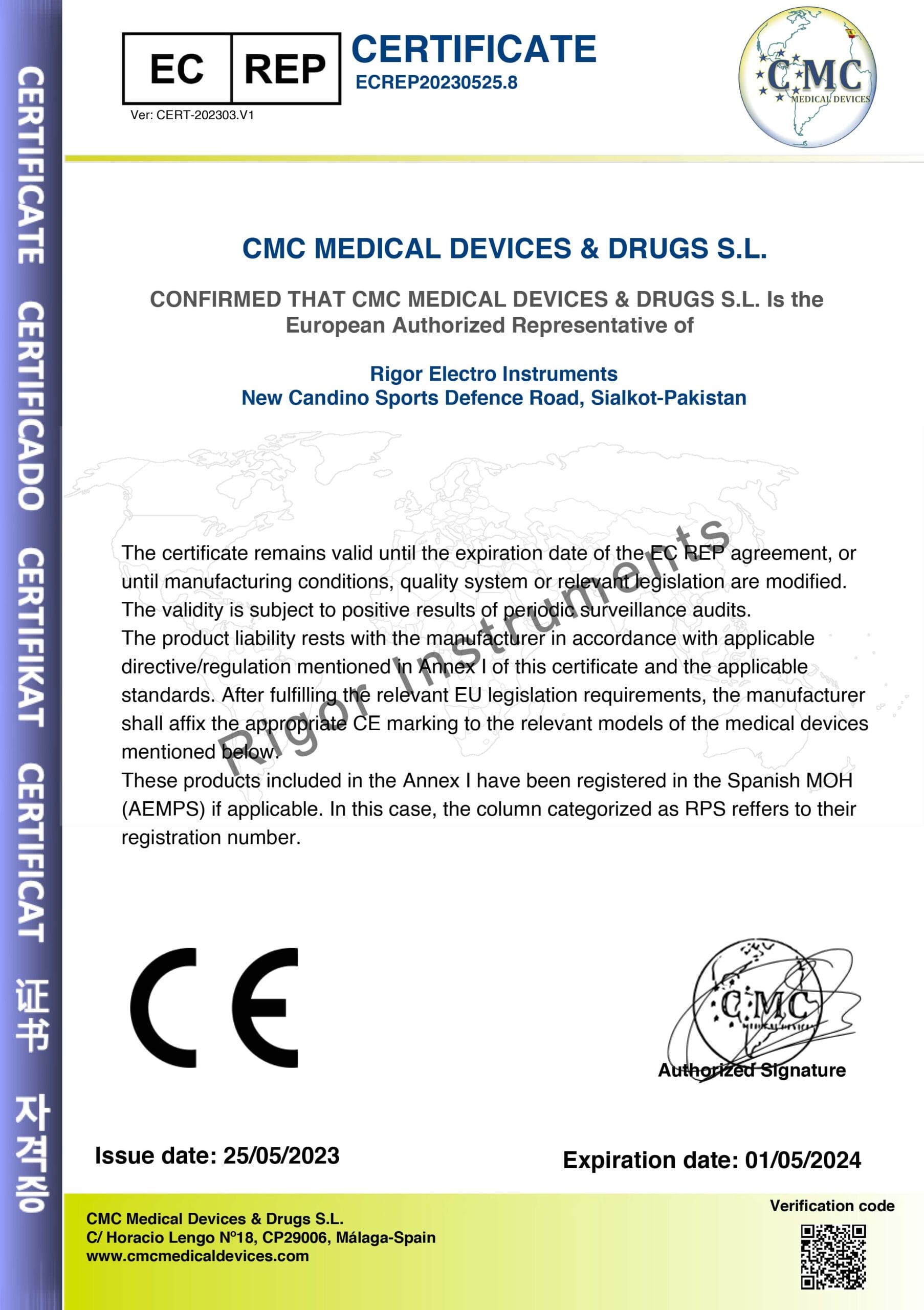 CE Mark EC Declaration of Conformity Certificate — Rigor Instruments Pakistan